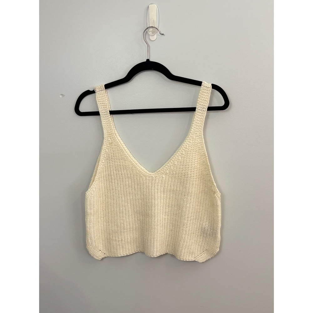 Wishlist Women's Cream‎ Knit Cropped Tank Top, Wool Blend, Summer Sleeveless